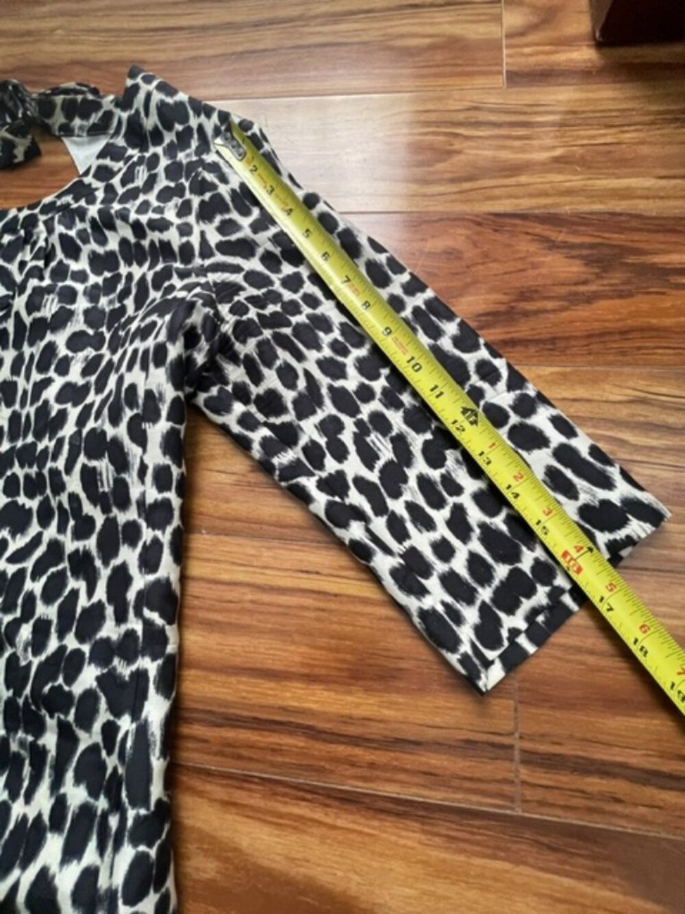 Kate Spade Women's Leopard Print 3/4 Sleeve Silk Mini Dress, Black, Size 14 - Picture 8 of 10